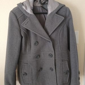 Small hooded double wool breasted pea coat